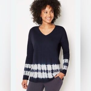 Pure JJill Tie Dye Relaxed V Neck Tunic Top Large Tall New with tags Navy